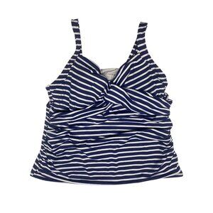 Lands End Tankini Top Womens  Size 20W  Blue & White Striped Built-In Underwire